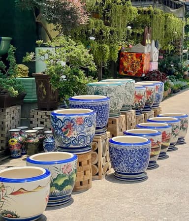 กระถางเซรามิค ลายคราม ลายจีน